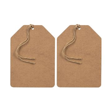 Show details for Simple Tag (2-Pack, 5" x 7") Two blank brown kraft paper tags with twine loops, placed side by side on a white background.