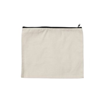 Show details for Zipper Pouch - Club Couture Exclusive A plain, rectangular beige fabric pouch with a black zipper at the top, displayed against a white background.