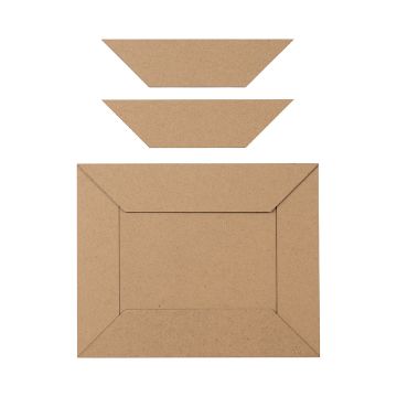 Show details for Frame (4" x 6") A rectangular piece of brown cardboard lies flat, with two matching trapezoid-shaped cardboard pieces placed above it, all on a white background.