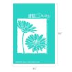 Turquoise graphic featuring two illustrated daisies with the words "April Daisy" at the top, and dimensions labeled as 6½ inches tall by 4½ inches wide. Chalk Couture branding appears at the bottom.