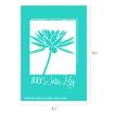 Turquoise graphic with a white water lily illustration, the words “JULY Water Lily” below, and product details at the bottom. The image measures 6½" tall by 4½" wide.