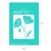A turquoise graphic with white line art of two poppy flowers and a bud. Text reads “AUGUST Poppy.” Dimensions given are 6½ inches tall by 4½ inches wide. Chalk Couture and a copyright notice appear at the bottom.