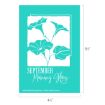 Teal rectangles featuring an illustrated morning glory flower, with the text: "September Morning Glory." Dimensions are 6½ inches tall by 4½ inches wide.