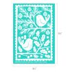 Stencil design with two birds perched on branches with pine, holly leaves, berries, and pinecones; decorative scalloped border. Dimensions: 4.5 inches wide by 6.5 inches tall.