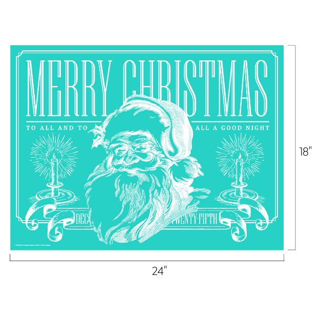 A decorative sign with a vintage Santa face, two lit candles, and the text: "Merry Christmas. To all and to all a good night. Dec. Twenty Fifth." The sign measures 24 inches wide by 18 inches tall.