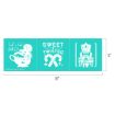 Three teal holiday-themed graphics: a gingerbread cookie mixing dough with "Let's Get Baked," two peppermint canes with "Sweet & Twisted," and a nutcracker with "Crushin' It." Each panel is 6"x18" in total.