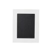 A blank black chalkboard with a white wooden frame, centered on a plain white background.