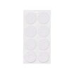 A white rectangular sheet displaying eight round, white coasters with various embossed floral and geometric patterns, arranged in two columns and four rows.