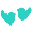 Two teal, abstract bird silhouettes facing opposite directions on a white background.