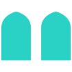 Two identical turquoise shapes, each resembling a rounded arch or a tombstone, are placed side by side on a white background.