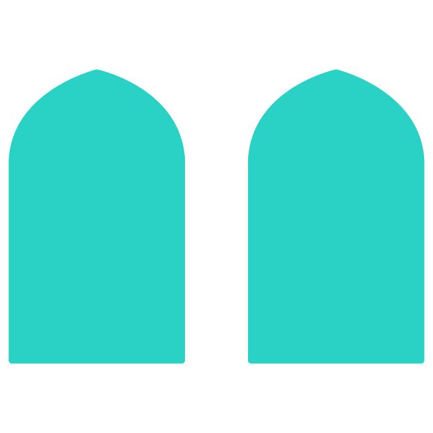 Two identical turquoise shapes, each resembling a rounded arch or a tombstone, are placed side by side on a white background.