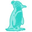 A teal illustration of a standing penguin wearing a knitted winter hat with a pom-pom, drawn in a sketchy style on a white background.