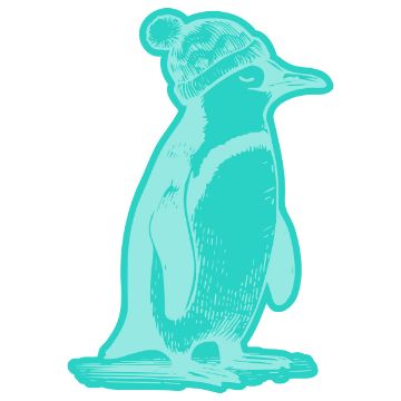 Show details for Chillin' Digital Download A teal illustration of a standing penguin wearing a knitted winter hat with a pom-pom, drawn in a sketchy style on a white background.