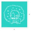 White outline illustration of Snoopy sleeping on a holiday wreath with a large bow, set against a teal background. The image is square, measuring 18 inches by 18 inches.