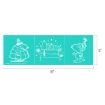 Three white, sketched Peanuts characters in winter clothing are shown on a turquoise background, each in a separate panel. The panels together measure 18" wide by 6" tall.