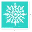 A white, detailed snowflake design is centered on a turquoise square background. The image measures 9 inches by 9 inches. The snowflake features intricate, symmetrical patterns and has a rustic, hand-drawn style.