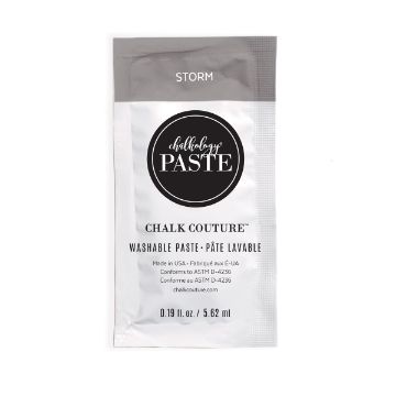 Show details for Storm Paste Single A single-use packet of Chalk Couture washable paste in the color "Storm." The silver and white packet displays the brand name, product details, and volume of 0.19 fl oz (5.62 ml).