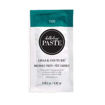 Show details for Tide Paste Single A single-use packet of Chalk Couture Chalkology Paste in the color "Tide." The packet features teal and white colors, branding, product details, and contains 0.19 fl oz (5.62 ml) of washable paste.