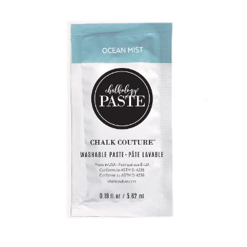 Show details for Ocean Mist Paste Single A small packet labeled "Chalk Couture Washable Paste - Ocean Mist" with a teal and white design, containing 0.19 fl. oz. (5.62 mL) of paste. The packet features a round Chalkology Paste logo.