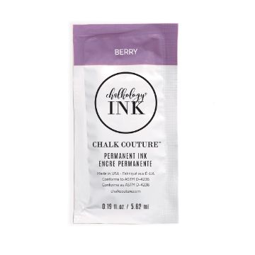 Show details for Berry Ink Singles (En Vogue) A sachet of Chalk Couture permanent ink in the color "Berry," with a lavender top section, brand logo, product name, and usage details. The packet contains 0.19 fl oz (5.62 mL) of ink.