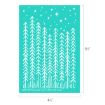 A stencil with tall pine trees, stars, and dots representing a night sky. The stencil measures 6.5 inches tall by 4.5 inches wide, with the title "Enchanted Forest" at the bottom.