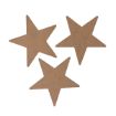 Three plain, brown, five-pointed star cutouts made from cardboard or craft paper, arranged on a white background.
