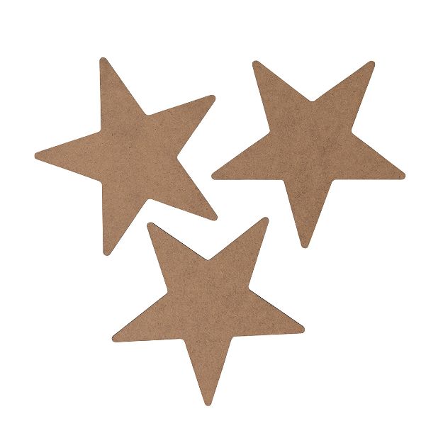 Three plain, brown, five-pointed star cutouts made from cardboard or craft paper, arranged on a white background.