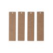 Four rectangular brown cardboard tags with rounded corners and a small hole at the top center of each, arranged vertically in a row on a white background.