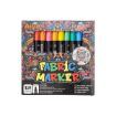 A box of 12 Aiye fabric markers in assorted colors, displayed in a colorful, patterned package with bold text reading "Fabric Marker." The box highlights features like bright colors and suitability for fabric.
