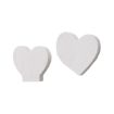 Two white wooden heart-shaped figures, one smaller with a flat base and one larger with a rounded base, placed against a plain white background.
