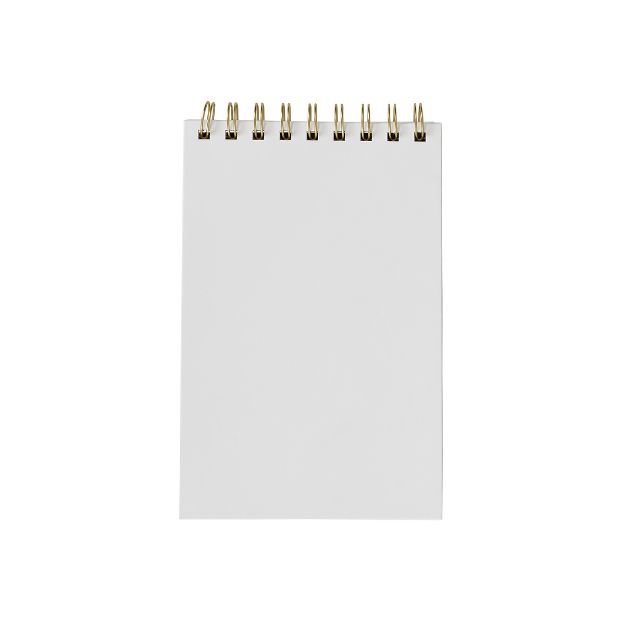A blank white notepad with a gold spiral binding at the top, centered on a plain white background.