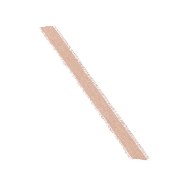 A single strip of light pink fabric with frayed edges displayed diagonally on a plain white background.