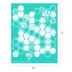 A teal sheet with white hexagonal honeycomb patterns and three bees. The sheet measures 11 inches tall by 8.5 inches wide.