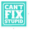 A turquoise square sign with distressed white text that reads "CAN'T FIX STUPID." The sign measures 9 inches by 9 inches and has a decorative border with rounded corners.