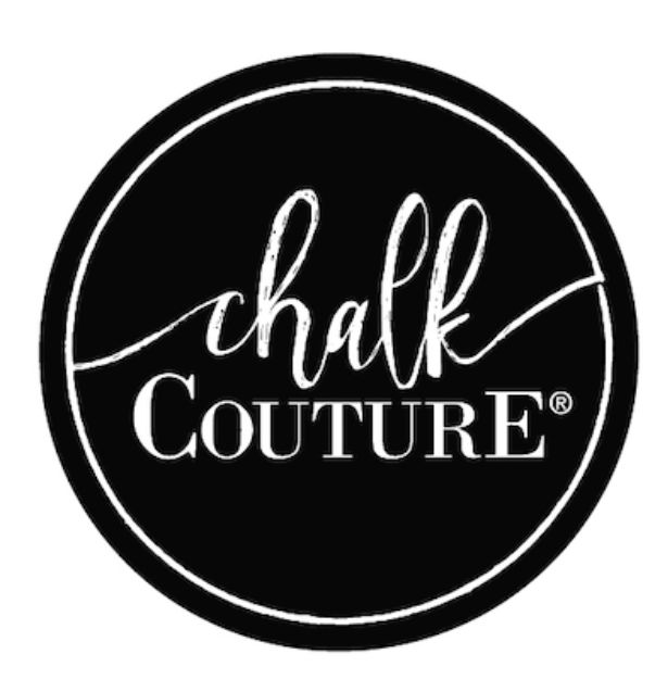 A black circular logo with a thin white outline and the words "chalk Couture®" in white script and uppercase lettering inside the circle.
