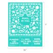Turquoise and white design with floral patterns and ribbons, featuring the text "PEACE, BE STILL" in the center and three smaller panels at the bottom reading: "PLANTED WITH PURPOSE," "it is WELL WITH MY SOUL," and "HOME SWEET HOME.