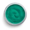 A top-down view of an open container filled with smooth, teal-colored cream or gel. The contents have a glossy texture and a slight swirl pattern on the surface.