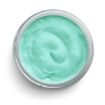 A top view of an open container filled with smooth, light turquoise cream or lotion, against a white background.