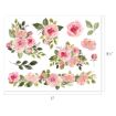 A sheet with watercolor pink and peach roses, green leaves, and floral arrangements positioned on a white background. The sheet measures 11 by 8.5 inches.
