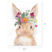 Illustration of a light brown bunny with large ears, wearing a colorful floral crown. The background is white. Dimensions are 8.5 inches wide by 11 inches tall.