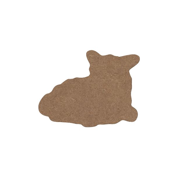 A flat, brown, cardboard cutout shaped like a rabbit, shown against a plain white background.