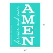 A teal rectangular sign with white bold letters spelling "AMEN" vertically and the phrase "forever and ever" in cursive writing along the left side. Dimensions are 4.5 by 6.5 inches.