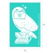 Illustration of an owl holding an envelope marked with an "H" in its beak, perched on stacked books labeled "Potions" and "Herbology," with dimensions 6.5 inches by 4.5 inches.
