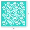 White floral pattern with blooming flowers and leafy stems on a teal square background. The design repeats across the surface. The square measures 18 inches by 18 inches.