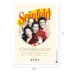 Poster of the TV show "Seinfeld" featuring the four main characters smiling and hugging, with the title in large yellow and red letters above them. The tagline reads, "A show about nothing." Poster dimensions are 8.5 x 11 inches.
