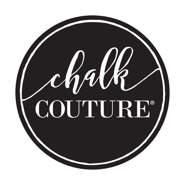 A black circular logo with a white border. The word "chalk" is written in cursive script at the top, and "COUTURE" in uppercase serif font below, both in white.