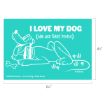 Turquoise sign with a white outline drawing of Pluto the dog lying down, a bone nearby. White text reads, "I LOVE MY DOG (AND LIKE THREE PEOPLE)." Disney copyright at the bottom.