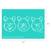 Three white, sketched outlines of Winnie the Pooh's smiling face are shown in a row on a teal background. Dimensions are marked as 6.5 inches wide by 4.5 inches high. Disney copyright and product code are included.
