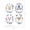 Four illustrated squares show Winnie the Pooh, Eeyore, Piglet, and Tigger with handwritten phrases: "one in a million Pooh," "feeling cheerful today? Eeyore," "you are so loved Piglet," and "I’m the only one Tigger.