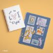 A notebook with "you are so loved Piglet" and a drawing of Piglet next to a blue folder decorated with Winnie the Pooh characters, including Pooh, Piglet, Tigger, Eeyore, a honey pot, and blue butterflies, on a yellow background.